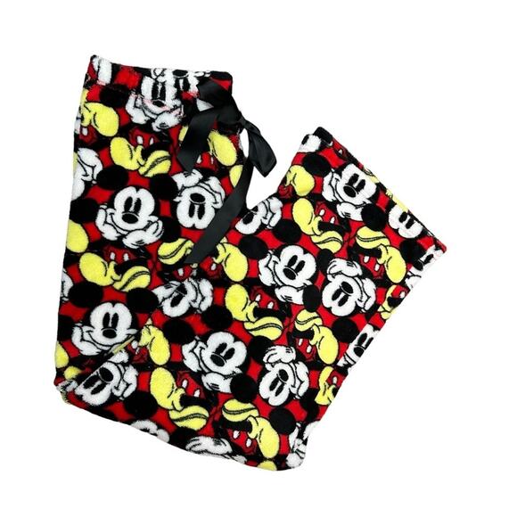 Disney Mickey Mouse Lounge Pants Womens Size M Red Black Fuzzy Cozy House Pants - Picture 1 of 6